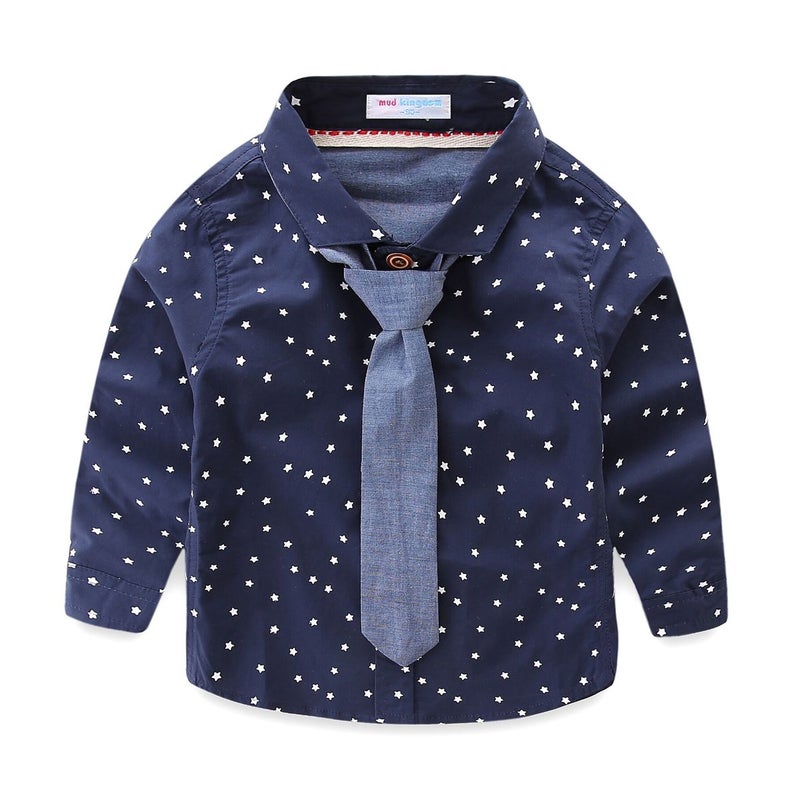 Mud Kingdom Little Boys Shirt and Tie Set Cute Stars 4T Navy Blue - Image 1